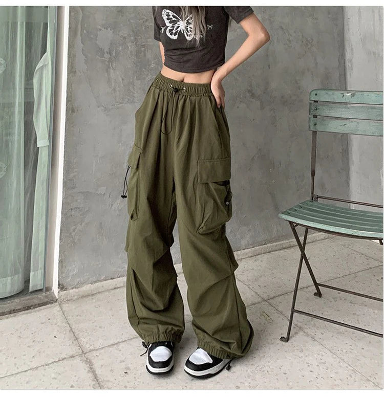 Calça cargo feminina vintage com cintura alta