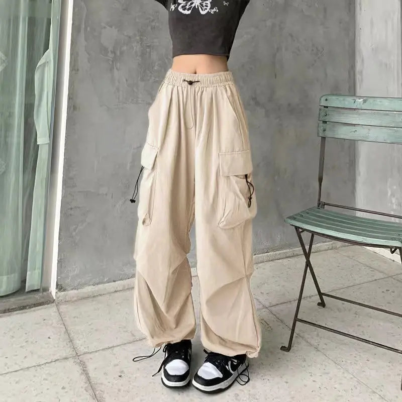 Calça cargo feminina vintage com cintura alta