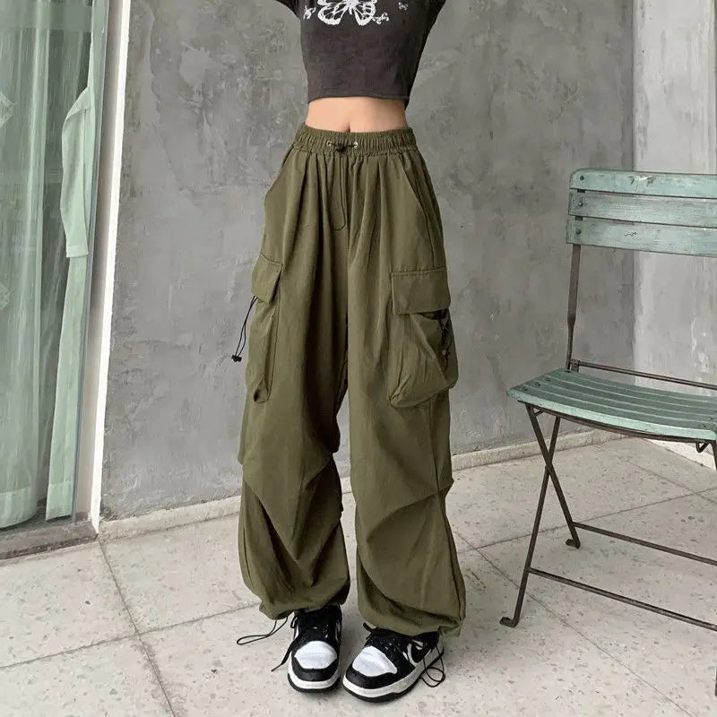 Calça cargo feminina vintage com cintura alta