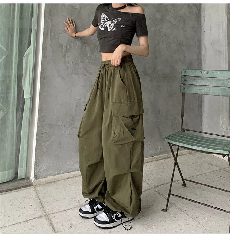 Calça cargo feminina vintage com cintura alta