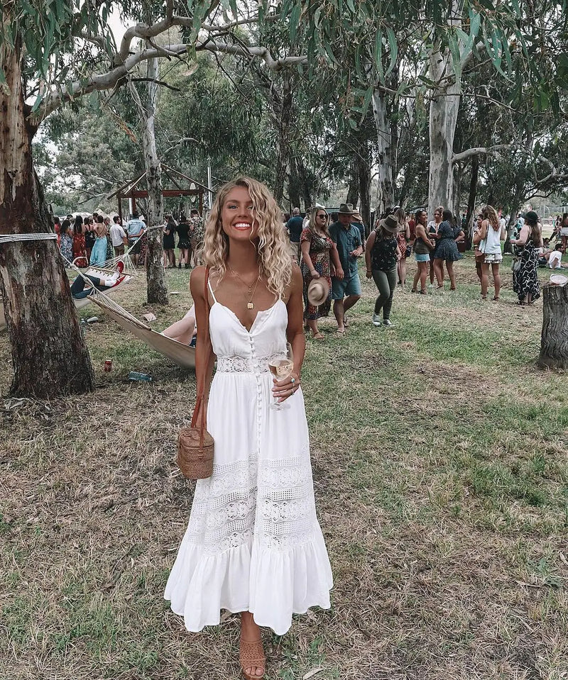 Vestido Branco Longo Praiano Casual com fenda