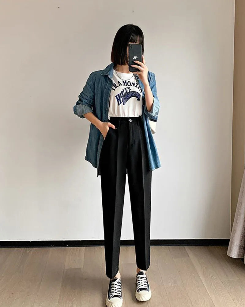 Calça elegante e formal com cintura alta