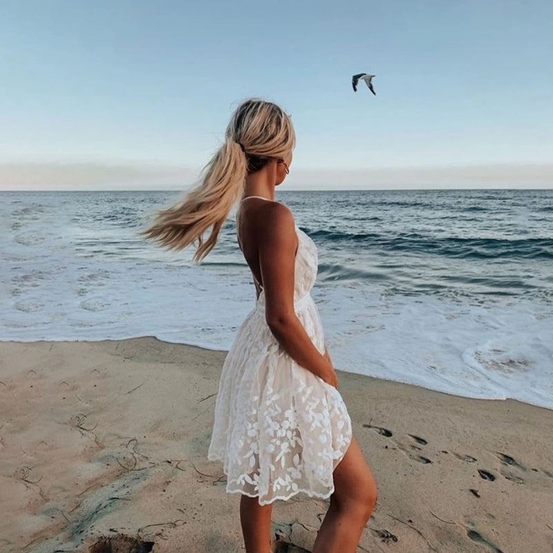 Vestido Branco de Renda Bordado floral