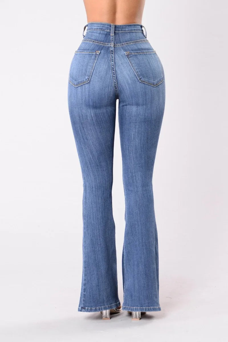 Calça Jeans Feminina Trespassado com cintura alta e botões