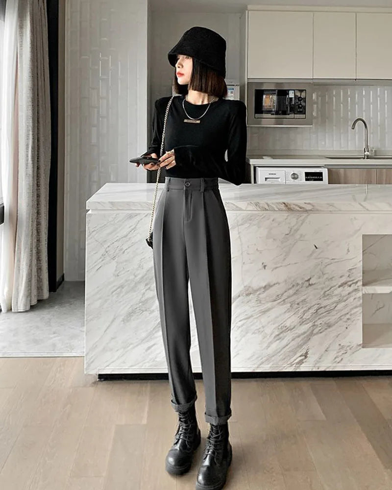 Calça elegante e formal com cintura alta