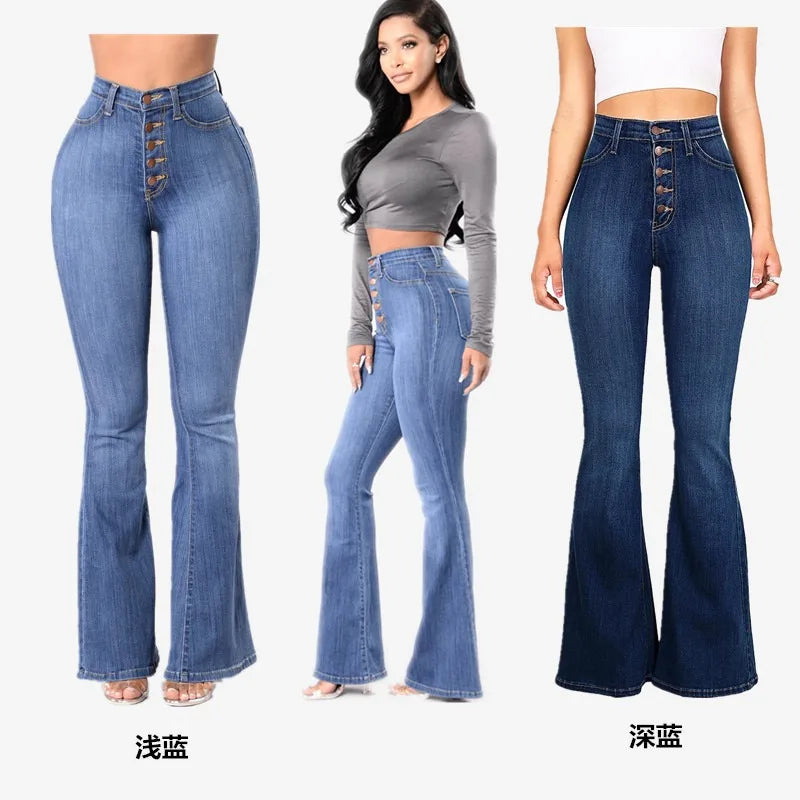 Calça Jeans Feminina Trespassado com cintura alta e botões