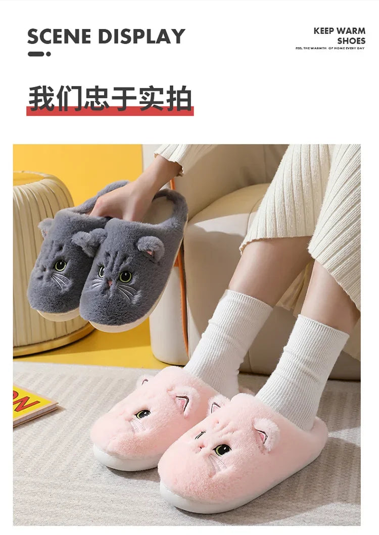 Chinelo felpudo de gato para casa