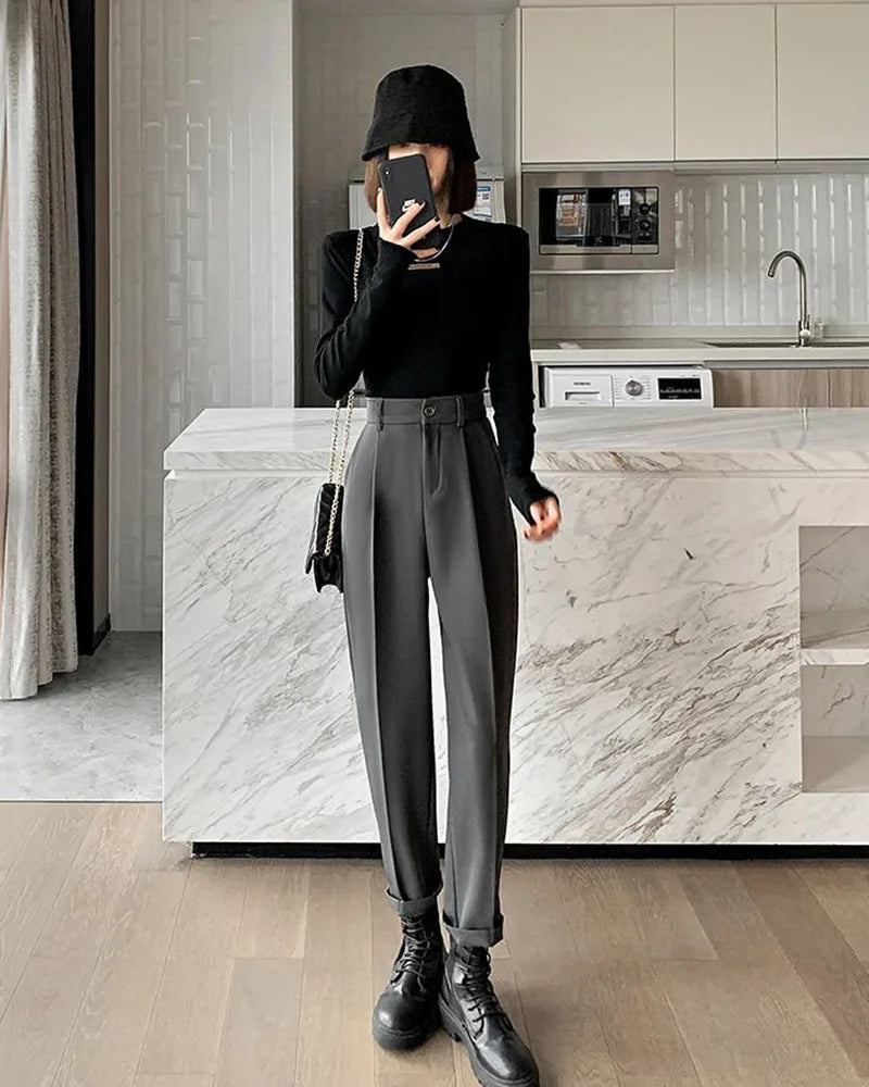 Calça elegante e formal com cintura alta