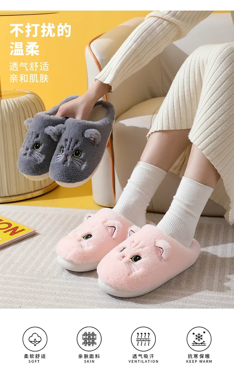 Chinelo felpudo de gato para casa