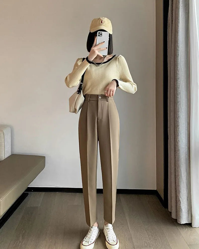 Calça elegante e formal com cintura alta