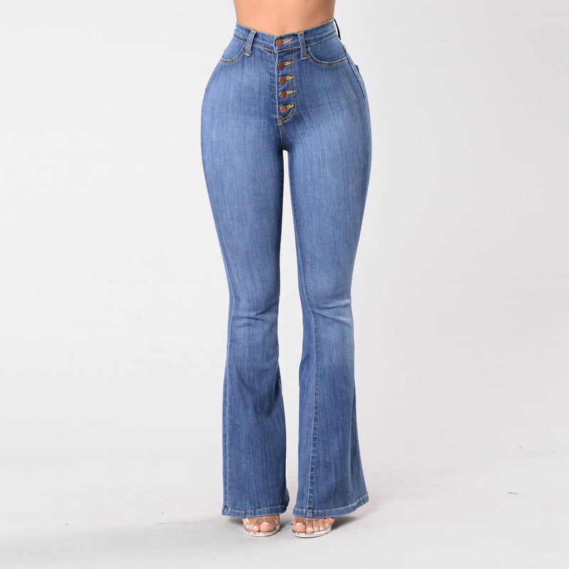 Calça Jeans Feminina Trespassado com cintura alta e botões